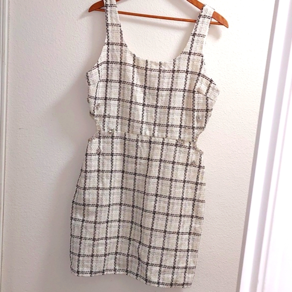 GB New Ivory and Black Size XL Plaid Dress .Dressy For Going Out !